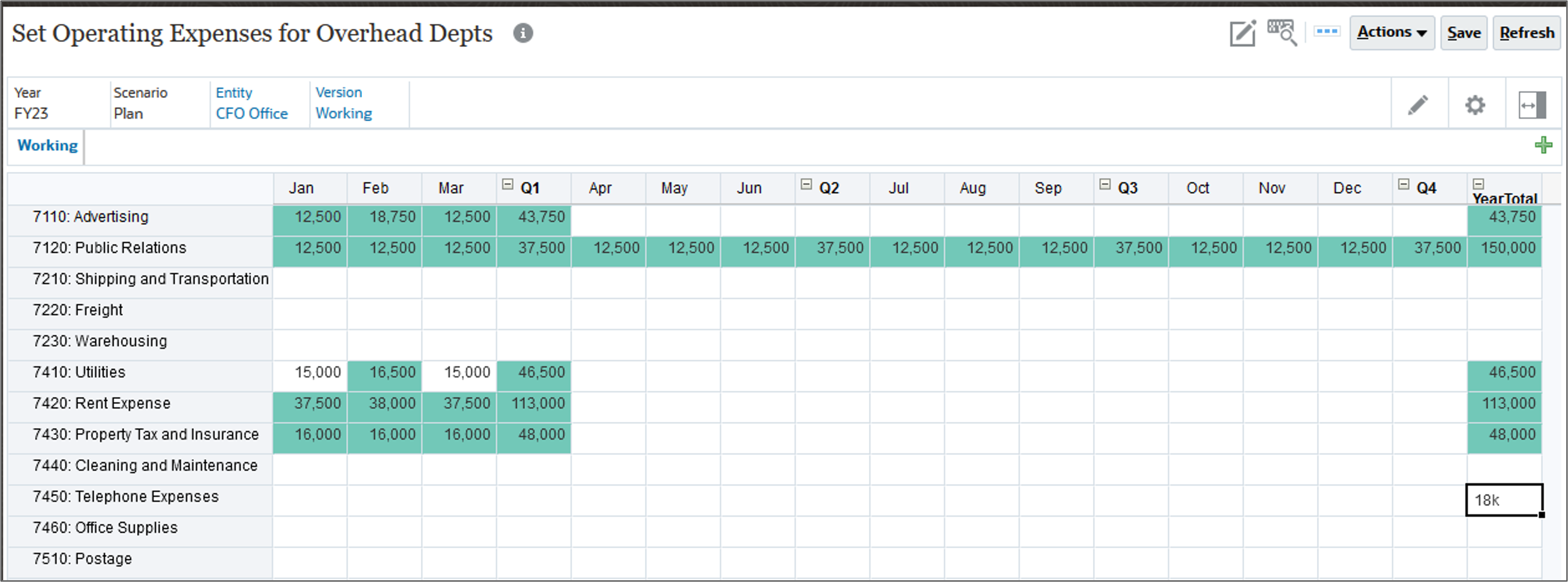 Expense form with Telephone Expenses YearTotal Highlighted